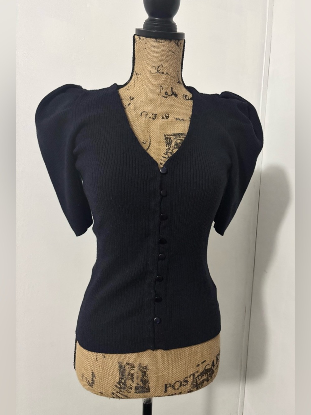 EXPRESS Navy Blue Knit Top Sweater Puff Sleeve Size S